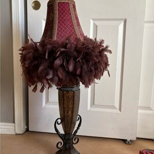Vintage Decorative Brown Feather Accent Table Lamp - Unbranded